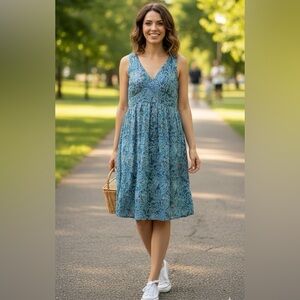 Jonathan Marein Petites midi dress print  floral  short blue sleeveless 10P